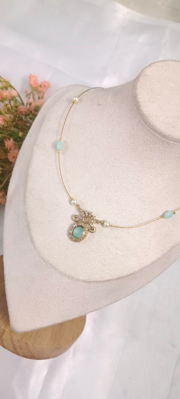 Royal 'N' Reesh Invisible Necklace with Traditional Pendant, Gold-Plated Pendant - Pastel Green - Image 2