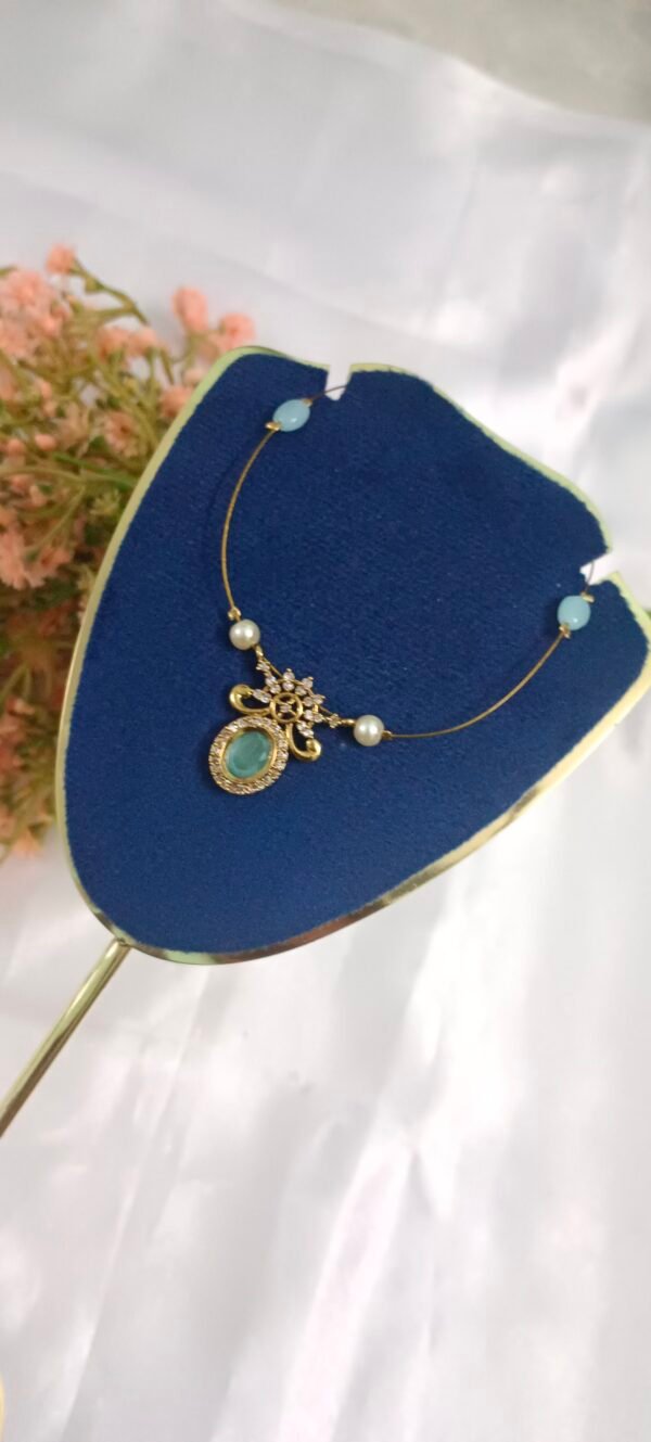 Royal 'N' Reesh Invisible Necklace with Traditional Pendant, Gold-Plated Pendant - Pastel Green
