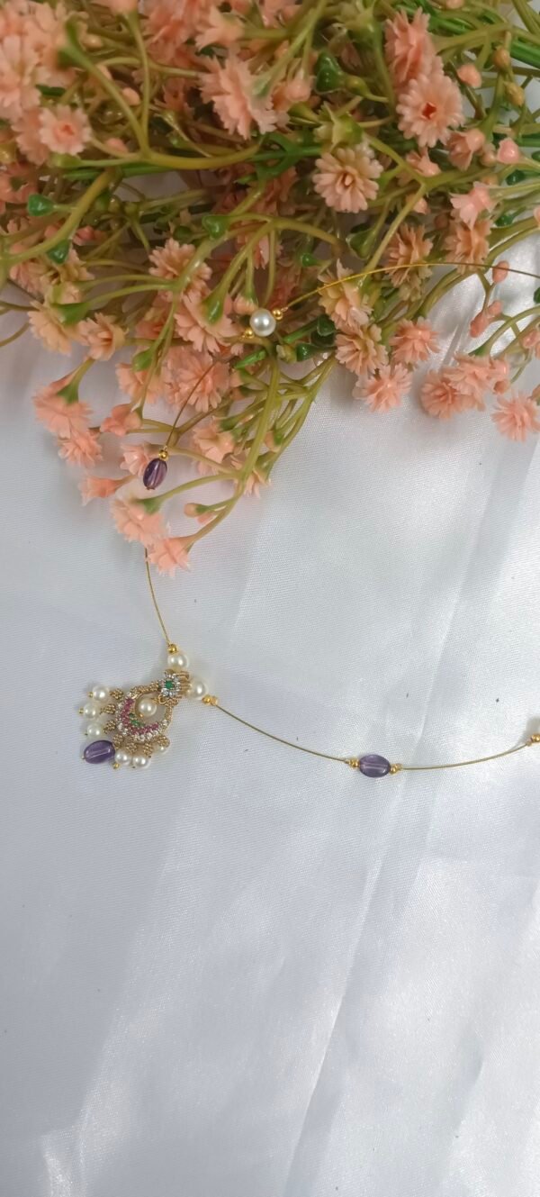 Royal 'N' Reesh Invisible Necklace with Traditional Pendent, Gold-Plated Pendant - Purple - Image 4