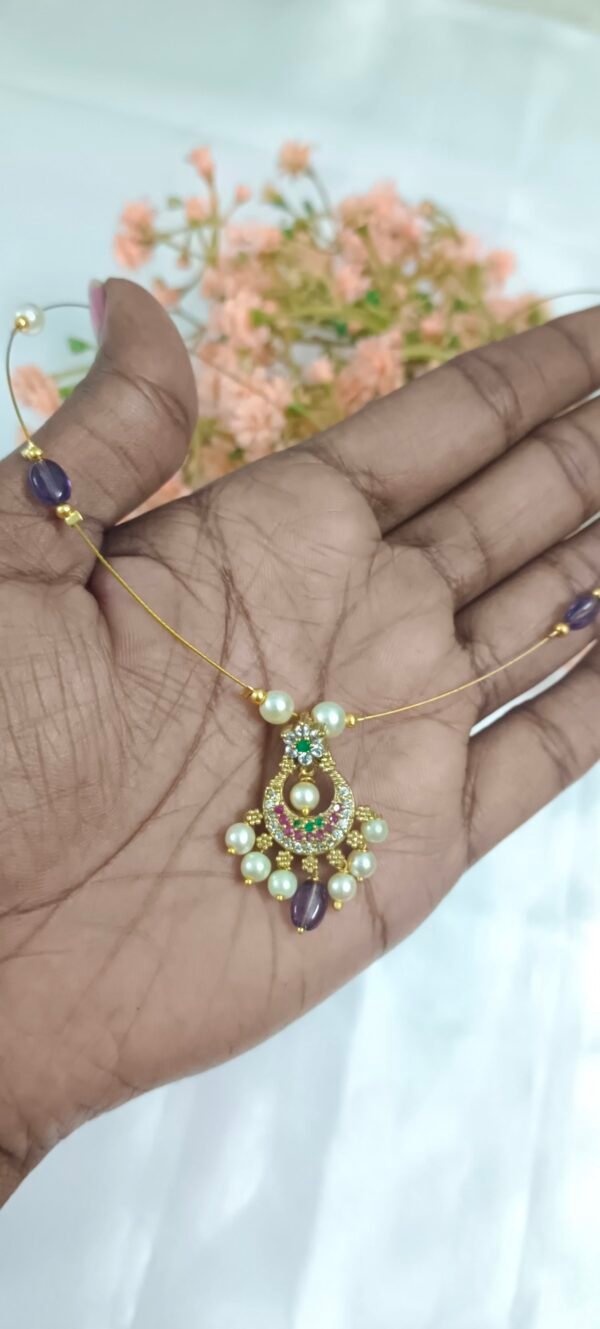 Royal 'N' Reesh Invisible Necklace with Traditional Pendent, Gold-Plated Pendant - Purple - Image 3