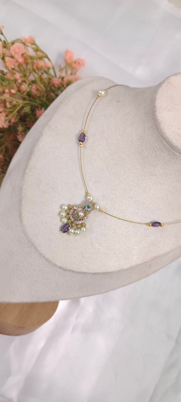 Royal 'N' Reesh Invisible Necklace with Traditional Pendent, Gold-Plated Pendant - Purple - Image 2