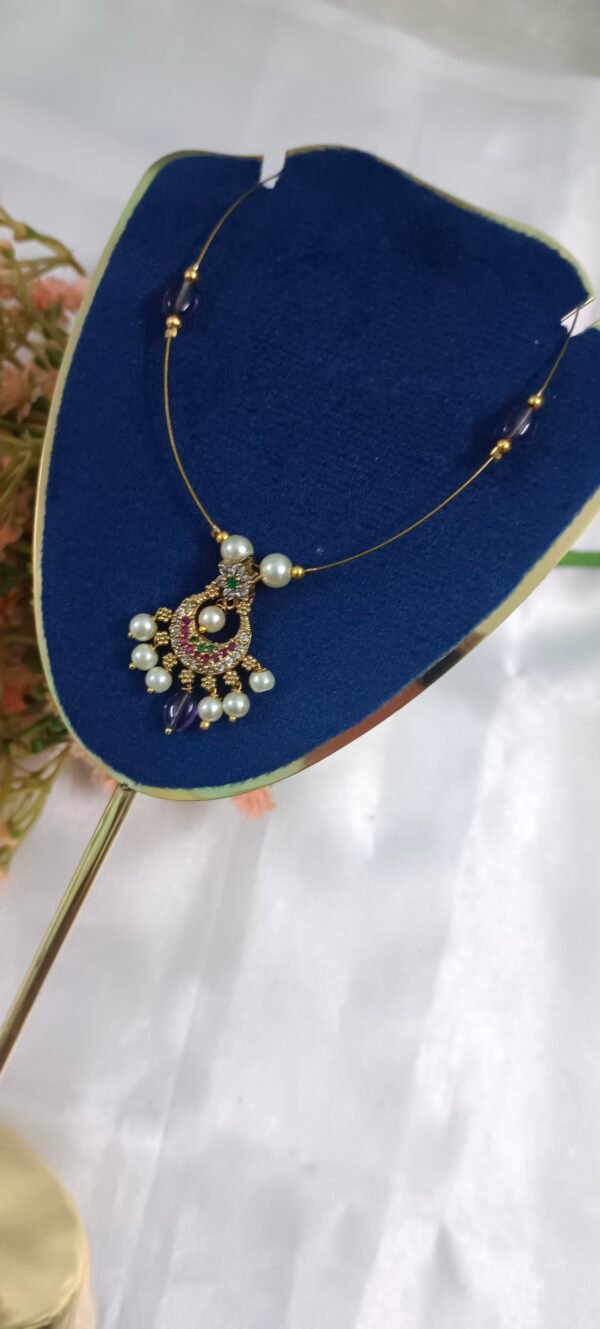 Royal 'N' Reesh Invisible Necklace with Traditional Pendent, Gold-Plated Pendant - Purple