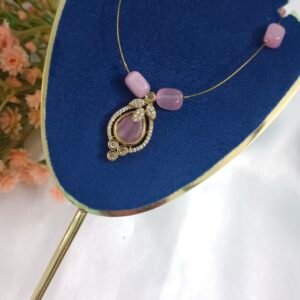Royal 'N' Reesh Invisible Necklace with Traditional Pendent, Gold-Plated Pendant - Pastel Pink