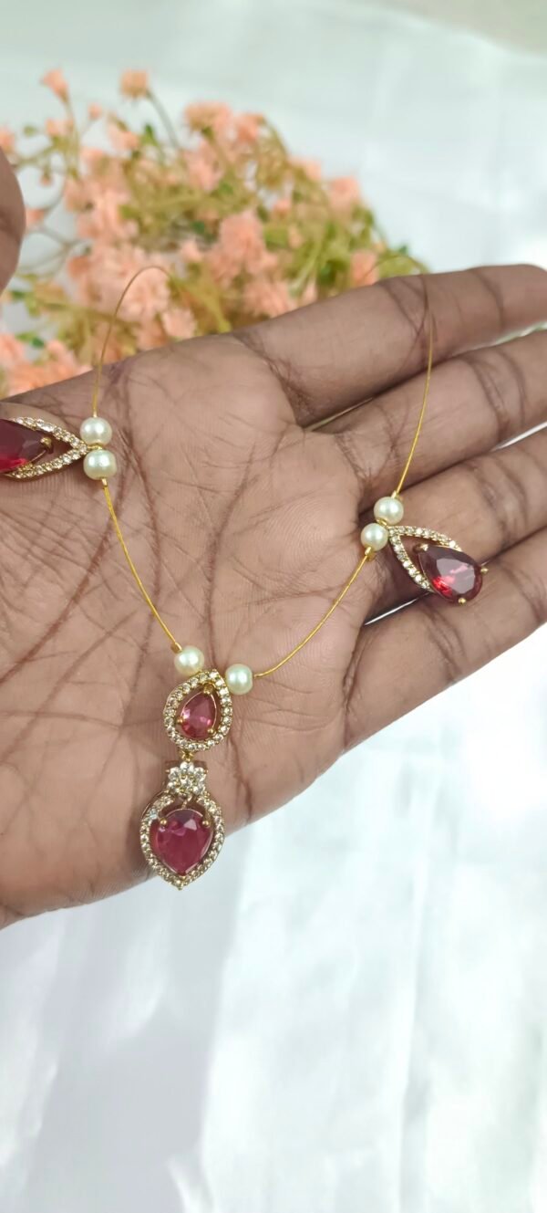 Royal 'N' Reesh Invisible Necklace with Traditional Pendent, Gold-Plated Pendant - Red - Image 3