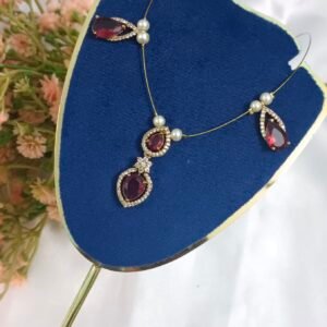Royal 'N' Reesh Invisible Necklace with Traditional Pendent, Gold-Plated Pendant - Red