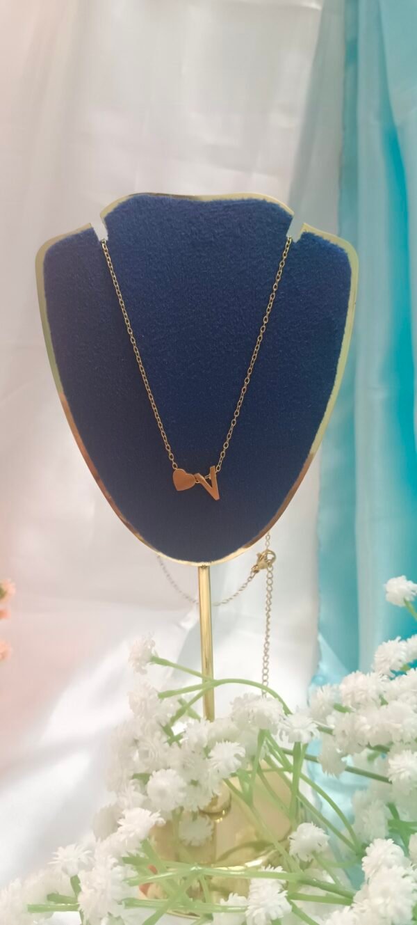 Royal 'N' Reesh 18K Gold Plated Stainless Steel "V" Letter Heart pendant Necklace Anti Tarnish - Image 2