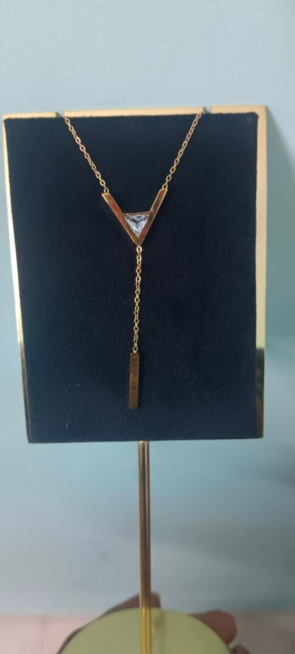 Royal 'N' Reesh 18K Gold Plated Stainless Steel Y Shape Rhinestone Necklace Anti Tarnish - Image 3