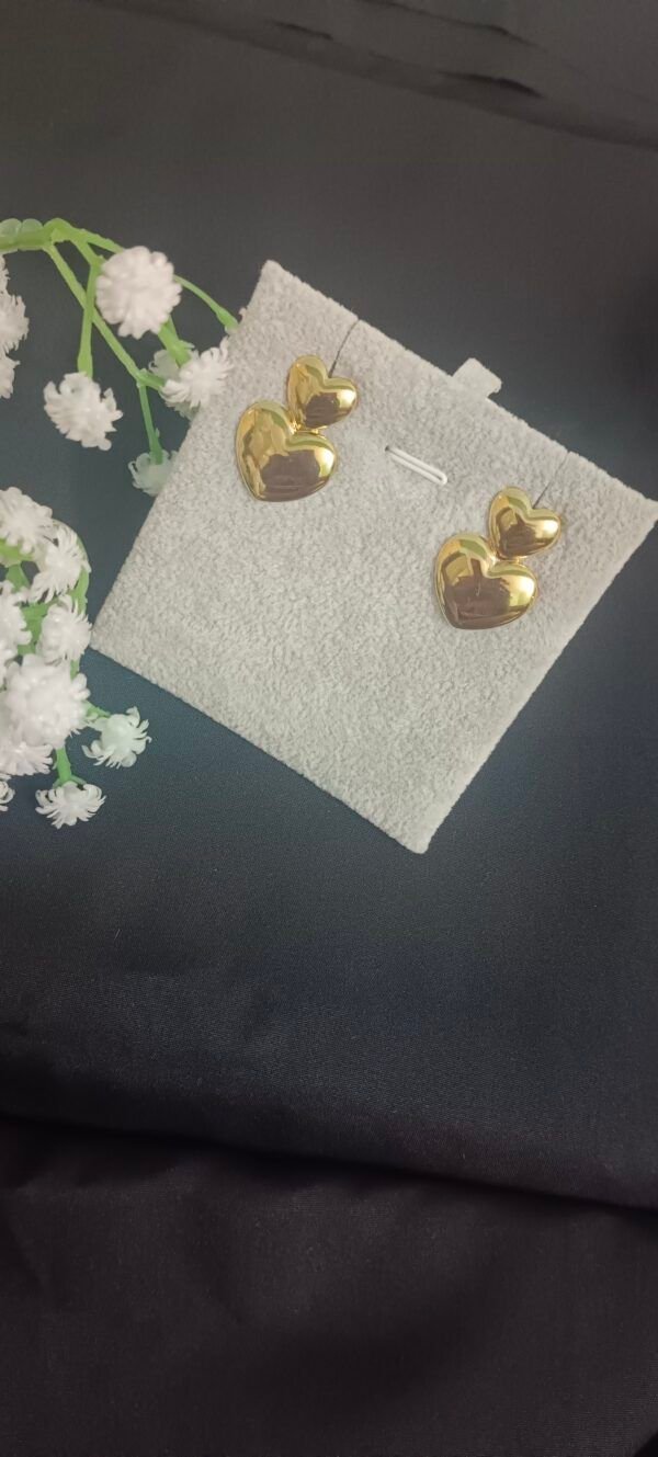 Royal 'N' Reesh 18K Gold Plated love pendant earrings double heart stud earrings - Image 5