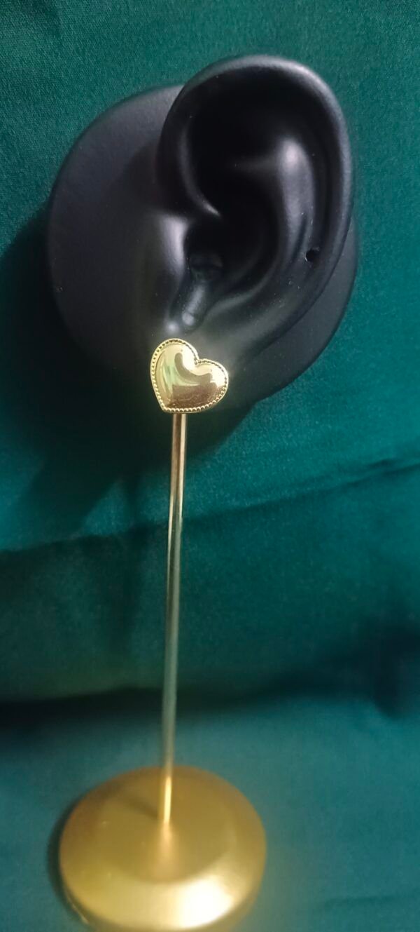 Royal 'N' Reesh 18K Gold Plated Stainless Steel Heart Stud Earrings, Hypoallergenic Glossy Love Puffed Heart Earrings for Girls & Women - Image 2