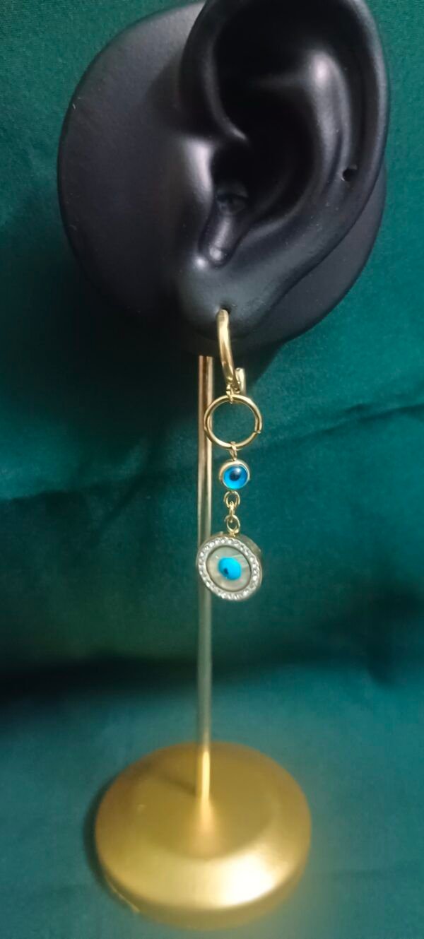Royal 'N' Reesh 18K Gold Plated Eye Pendant Earrings with Gold Plating and Oil Droplet Craftsmanship Stainless Steel Hoop Earring - Image 2