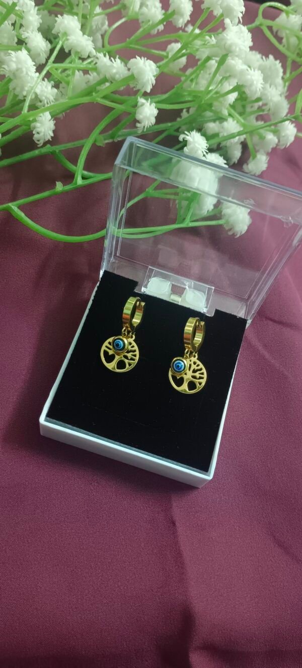 Royal 'N' Reesh 18K Gold Plated Fashion Titanium Stainless Steel Evil Eyes Earrings for Women - Image 2