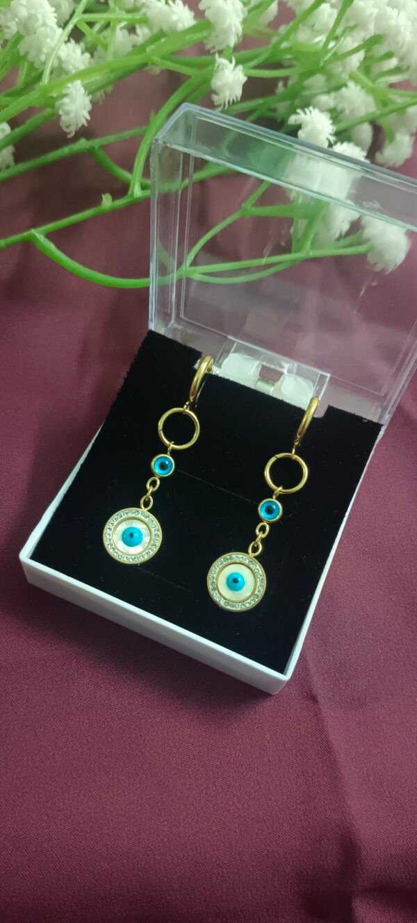 Royal 'N' Reesh 18K Gold Plated Eye Pendant Earrings with Gold Plating and Oil Droplet Craftsmanship Stainless Steel Hoop Earring - Image 3
