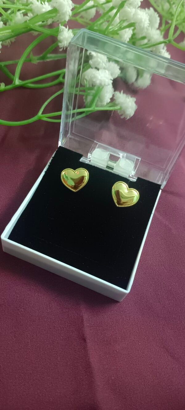 Royal 'N' Reesh 18K Gold Plated Stainless Steel Heart Stud Earrings, Hypoallergenic Glossy Love Puffed Heart Earrings for Girls & Women - Image 4
