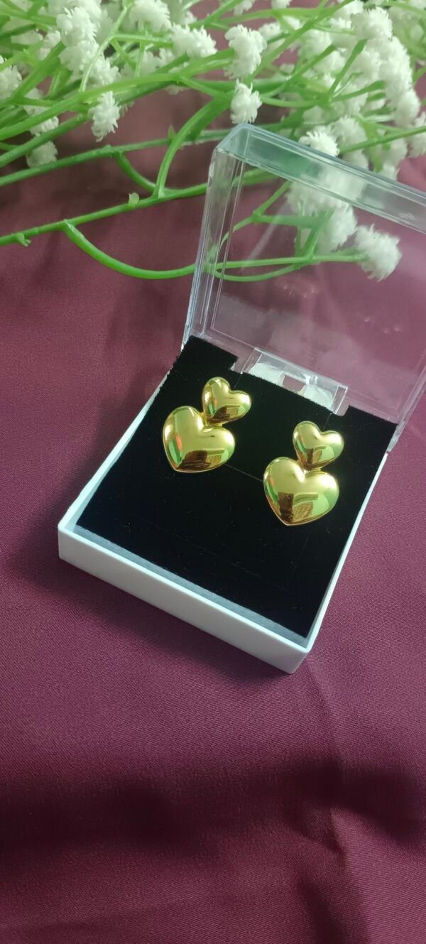 Royal 'N' Reesh 18K Gold Plated love pendant earrings double heart stud earrings - Image 4