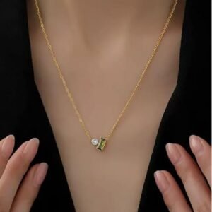 Royal 'N' Reesh 18K Gold Plated Stainless Steel Emerald Pendant Chain for Women & Girls | Waterproof, Hypoallergenic, Anti-Tarnish Jewellery | Gift for Her