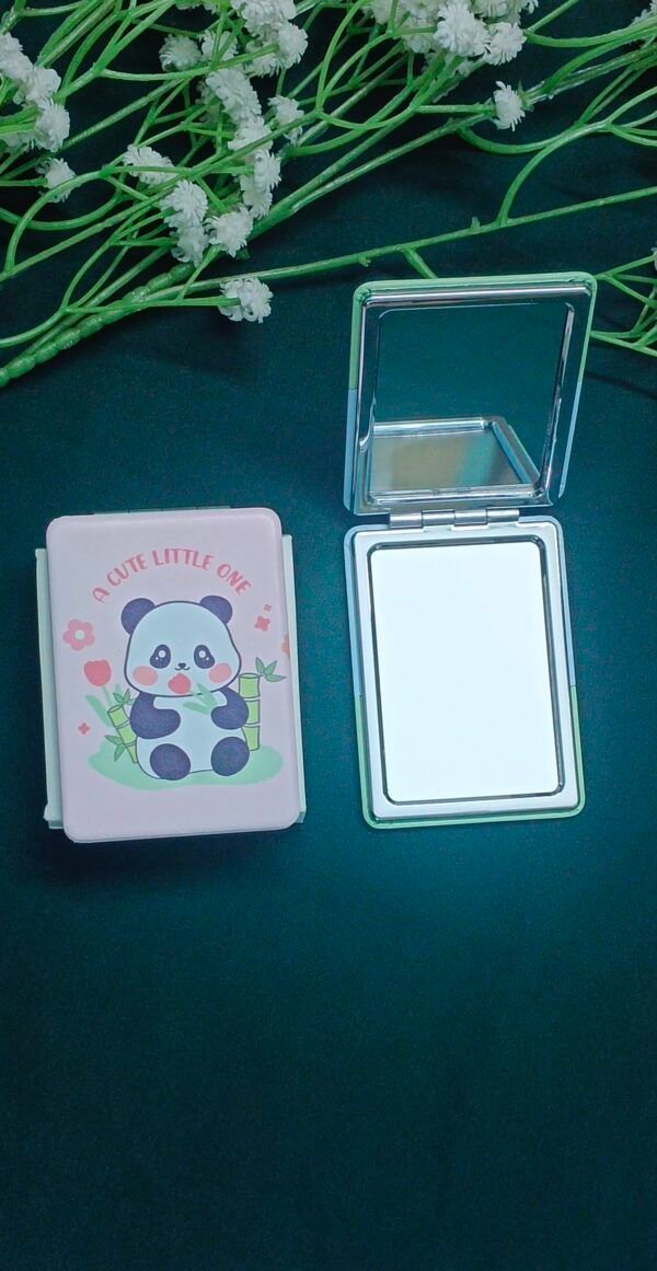 Royal 'N' Reesh Portable Mirror for Women, Men and Girls, Mini Mirror, Travel Makeup Mirrors, Double-Sided Mirror with Distortion Free - Pink Colour Panda design - Image 3