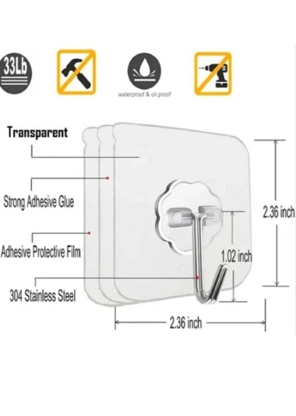 Self-Adhesive Transparent Wall Hooks - 1 Piece - Image 3